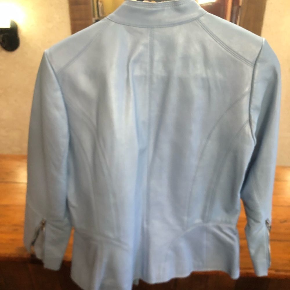 White House Black Market Blue Leather Jacket - Picture 5 of 7